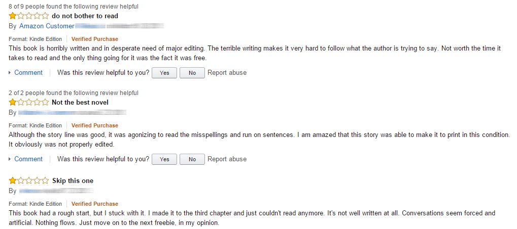 Examples of bad reviews